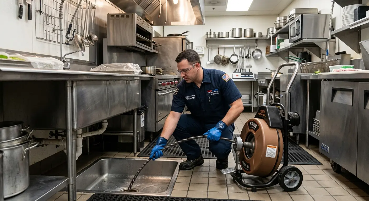 Commercial drain cleaning service in a restaurant kitchen in Linthicum